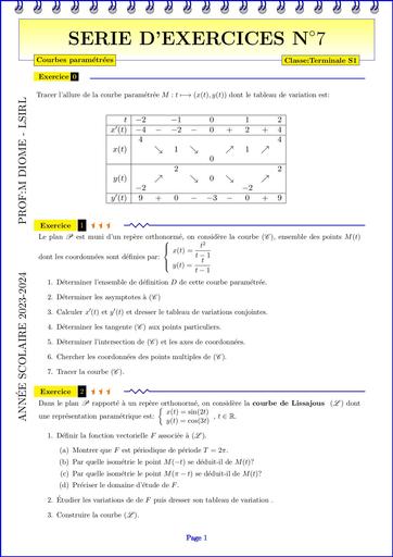 TD Maths Tle C&E Courbes paramétrées by Tehua