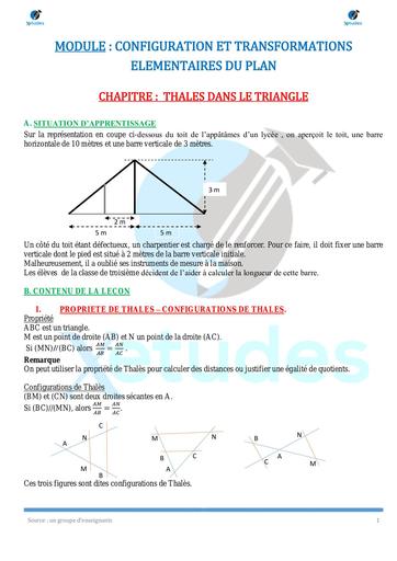 Cours Maths THALES DANS LE TRIANGLE 3e by Tehua