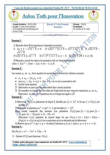 DEVOIR MATHS 1ière D