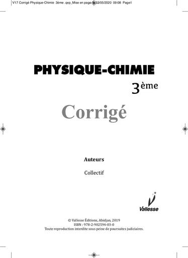 CORRIGE CAHIER PC 3e vallesse by Tehua