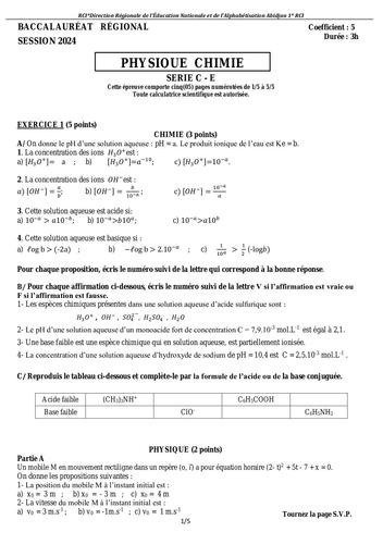 Sujet Examen Bac blanc 2024 PC serie C&E Dren Abidjan 1 by Tehua