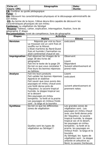 Fiche de cours Geographie végétdécoupag et population by Tehua