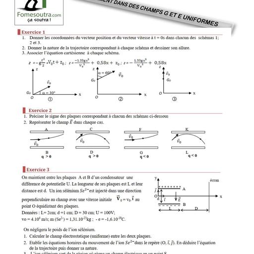 FICHE DE TRAVAUX DIRIGES Physique Tle D MOUVEMENT DANS DES CHAMPS G ET E UNIFORMES janvier 2025 by TEHUA