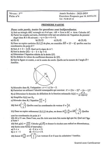 Fiche d'exercices de maths 3eme