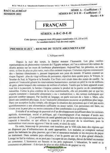 corrige dissertation bac francais 2022