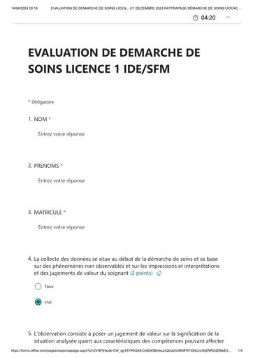 INFAS EVALUATION DE DEMARCHE DE SOINS LICENCE 1 by TEHUA