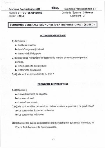 BT 2017 TERTIAIRE TTES OPTIONS EGEED economie et droit by Tehua