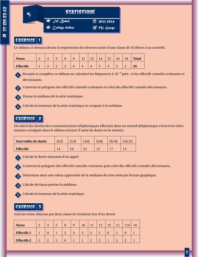 Revision statistique Maths 3ieme by Tehua