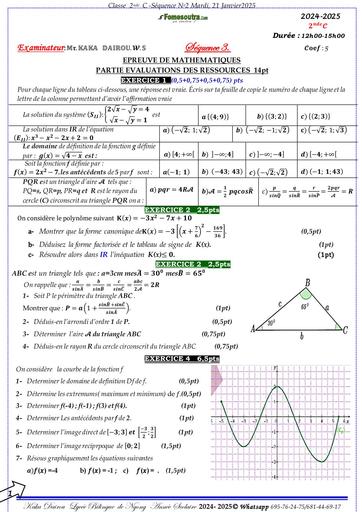 DEVOIR DE MATHS 2nde C LYCÉE BILINGUE DE NGONG CAMEROUN 2025 by TEHUA