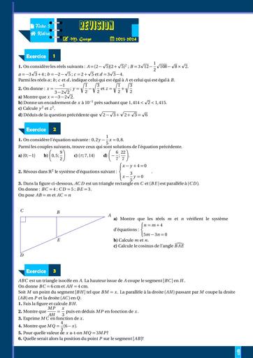 Revision fiche 5 Maths 3ieme by Tehua