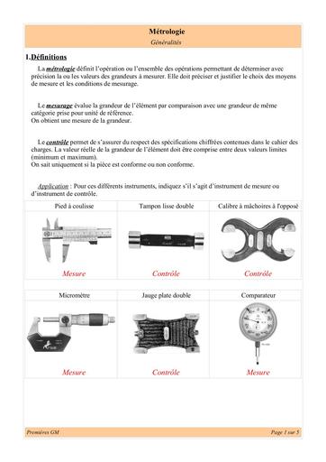 Metrologie Generalites By Tehua