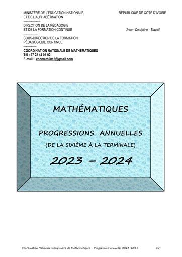 MATHS Progressions du secondaire 2023 2024