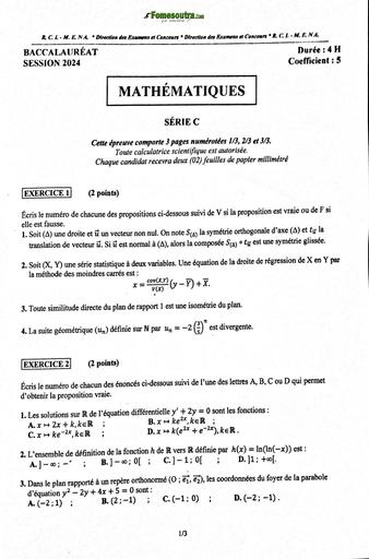 Sujet+barème Bac 2024 serie C maths Côte D'ivoire BY TEHUA