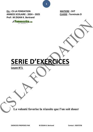 FICHE DE TRAVAUX DIRIGES SVT Tle D by TEHUA