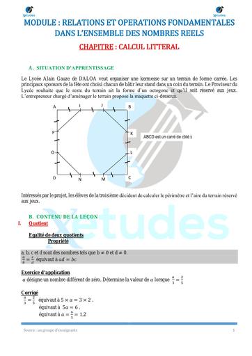 Cours Maths CALCUL LITTERAL 3e by Tehua