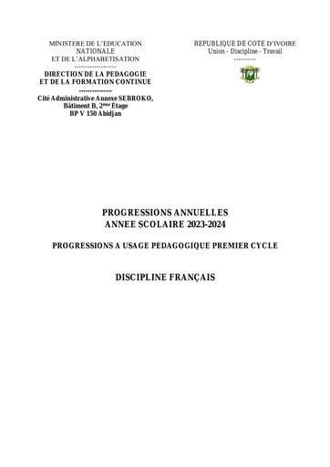 PROGRESSIONS DE FRANCAIS A USAGE PEDAGOGIQUE 2023 2024 1er Cycle DPFC