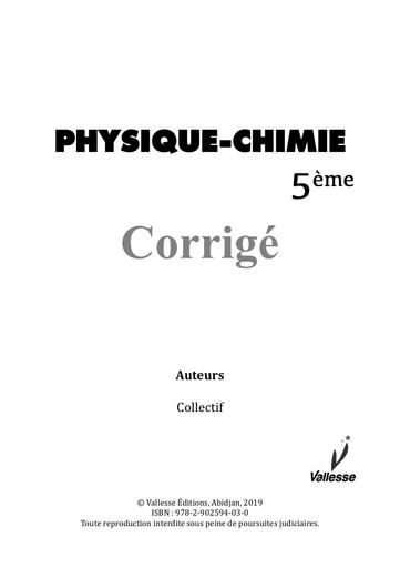 CORRIGE CAHIER PC 5e vallesse by TEHUA