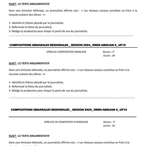 Composition generale Decembre 2024 UP 13 ADAMA SANOGO SUJET+BAREME COMPO FR 3ieme by Tehua