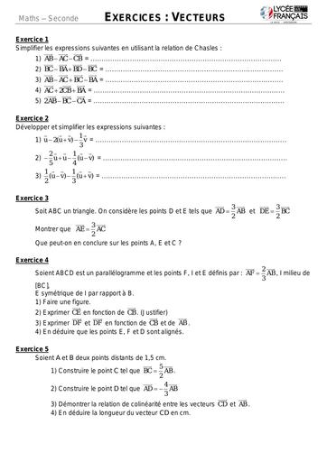 Fiche corrigée Vecteurs maths 2nde C by Tehua