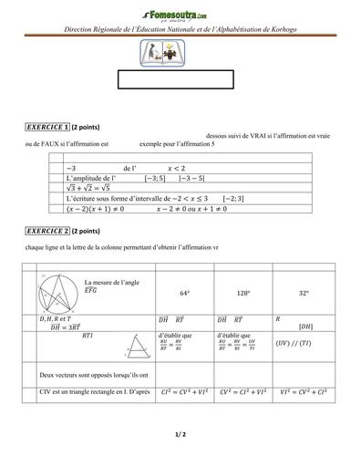 SUJET MATHS 3ieme BEPC BLANC RÉGIONAL MARS 2024 DREN KORHOGO by TEHUA