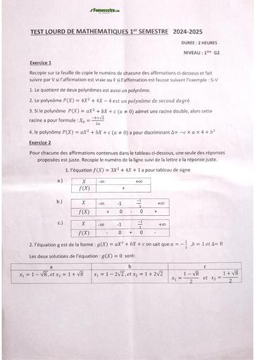 Test lourd Maths 1iere G2 provincial 2025 by TEHUA