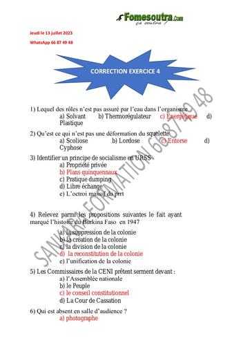 Culture Generale CORRECTION EXERCICE 4
