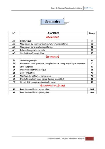 Cours de Physique Tle D+exo corrigés by Tehua