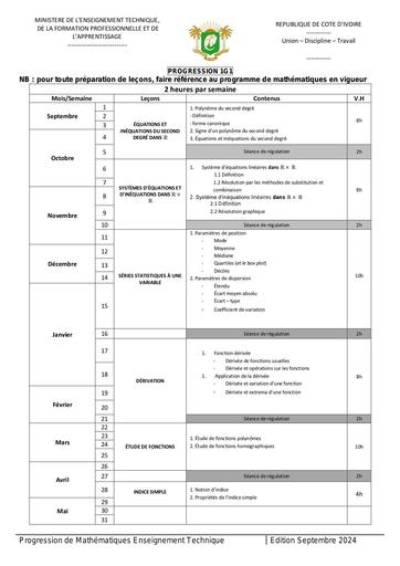 Progression Maths 1iere G1 2024 by Tehua