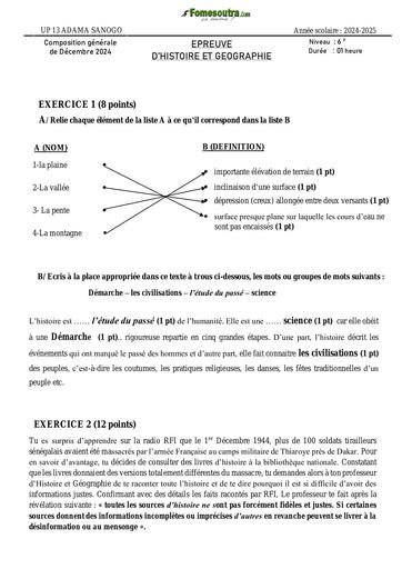 Composition generale Decembre 2024 UP 13 ADAMA SANOGO BAREME HG 6ieme by Tehua