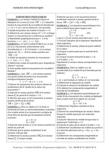 EXERCICE CINEMATIQUE Tle S