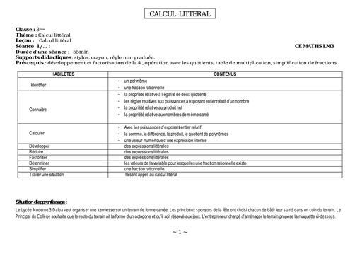 Fiche de COURS Maths 3è TOME 1 Apc (inspection)  by Tehua