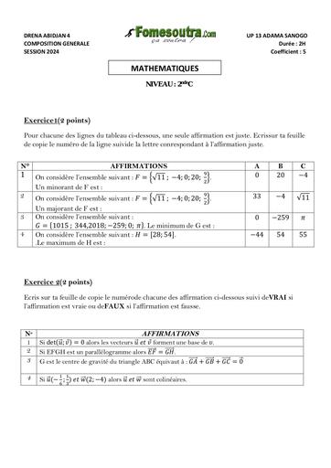 Composition generale Decembre 2024 UP 13 ADAMA SANOGO SUJET MATHS 2nde C by Tehua