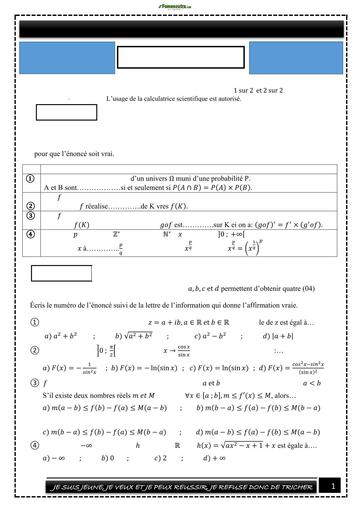 DEVOIR DE NIVEAU N°2 MATHS Tle D TRIMESTRE 2 C LES ELITES BY TEHUA